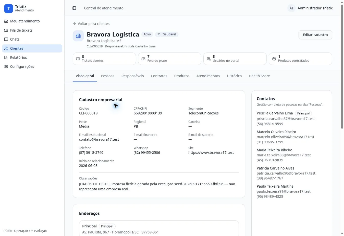 Visão geral da ficha de cliente